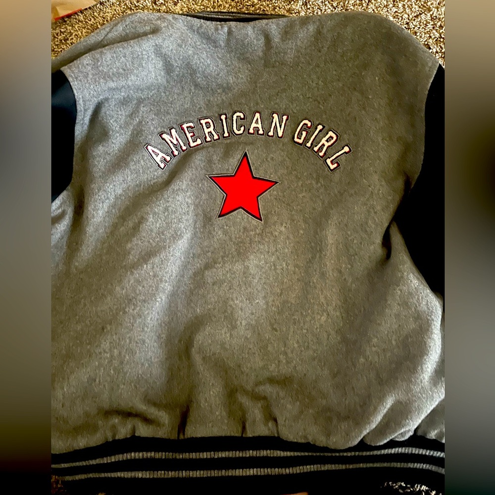 American Girl women’s vintage Gray Black Wool Varsity Bomber Jacket Size X-Large